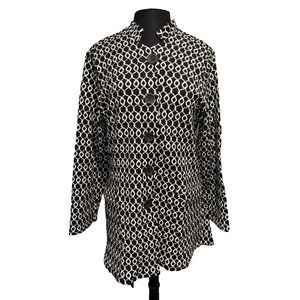 LA BLEND Mandarin Pocket Jacket Black White‎ Geometric Lattice Print Size L NWT